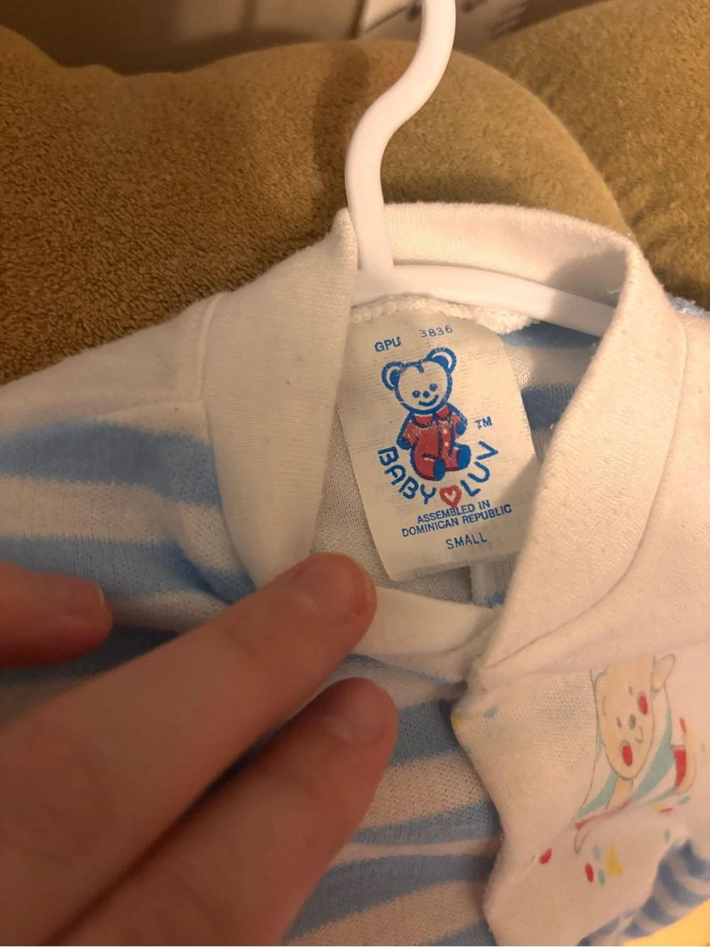 Vintage Baby Love Patchwork Teddy Bear Footed Sleeper Small Blue Stripe 6-9 mo